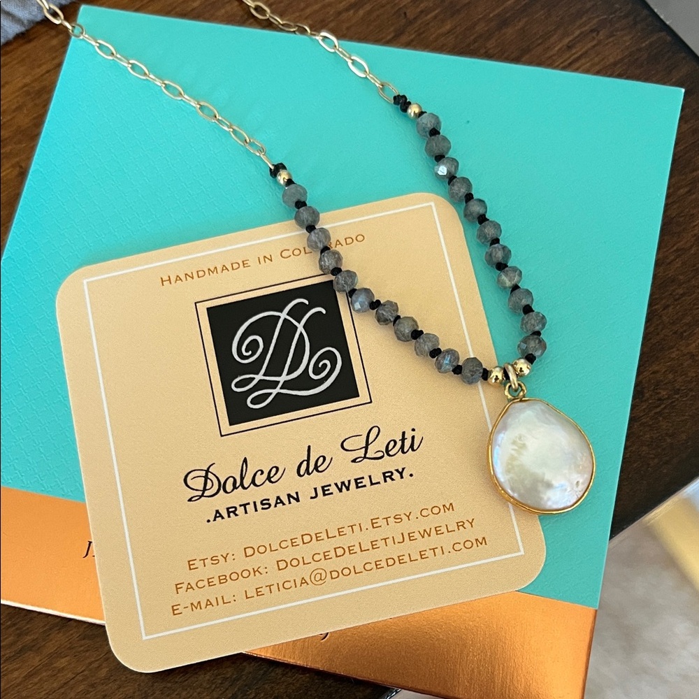 Dolce de Leti 14k gold plated Genuine Pearl Pendant Necklace w/ gray beads -NEW!